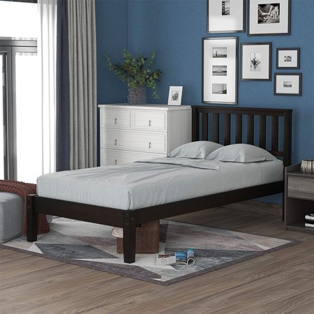 Harper & Bright Designs Twin Size Wood Bed Frame with Headboard, Espresso