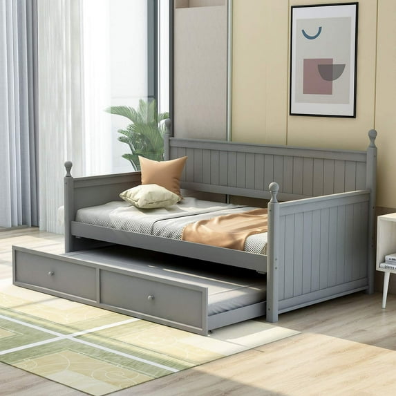 Harper & Bright Designs Twin Size Wood Daybed with Twin Size Trundle, Gray