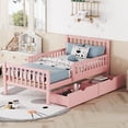 thumbnail image 1 of Harper & Bright Designs Twin Size Wood Platform Bed with Guardrails on Both Sides for Kids, Platform Bed with 2 Storage Drawers, Wood Platform Bed Frame with Headboard and Footboard, Pink, 1 of 10