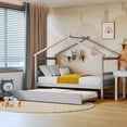 thumbnail image 1 of Harper & Bright Designs Twin Size Wooden House Bed with Trundle, Wood Montessori Daybed Frame with Roof, Gray, 1 of 11