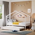 thumbnail image 1 of Harper & Bright Designs Twin Size Wooden House Bed with Trundle, Wood Montessori Daybed Frame with Roof, White, 1 of 12