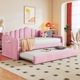 thumbnail image 1 of Harper & Bright Designs Twin size Upholstered Daybed with Trundle, Velvet Sofabed with USB Charging Ports, No Box-spring Needed, Pink, 1 of 12