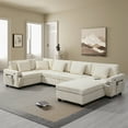 thumbnail image 1 of Harper & Bright Designs U-Shaped Sectional Sofa Set with Ottoman, Reversible Modular Chenille Couch with Cup Holders & USB Ports, 6 Seat Wide Seating Sofa with Hidden Storage Armrests, Off White, 1 of 20
