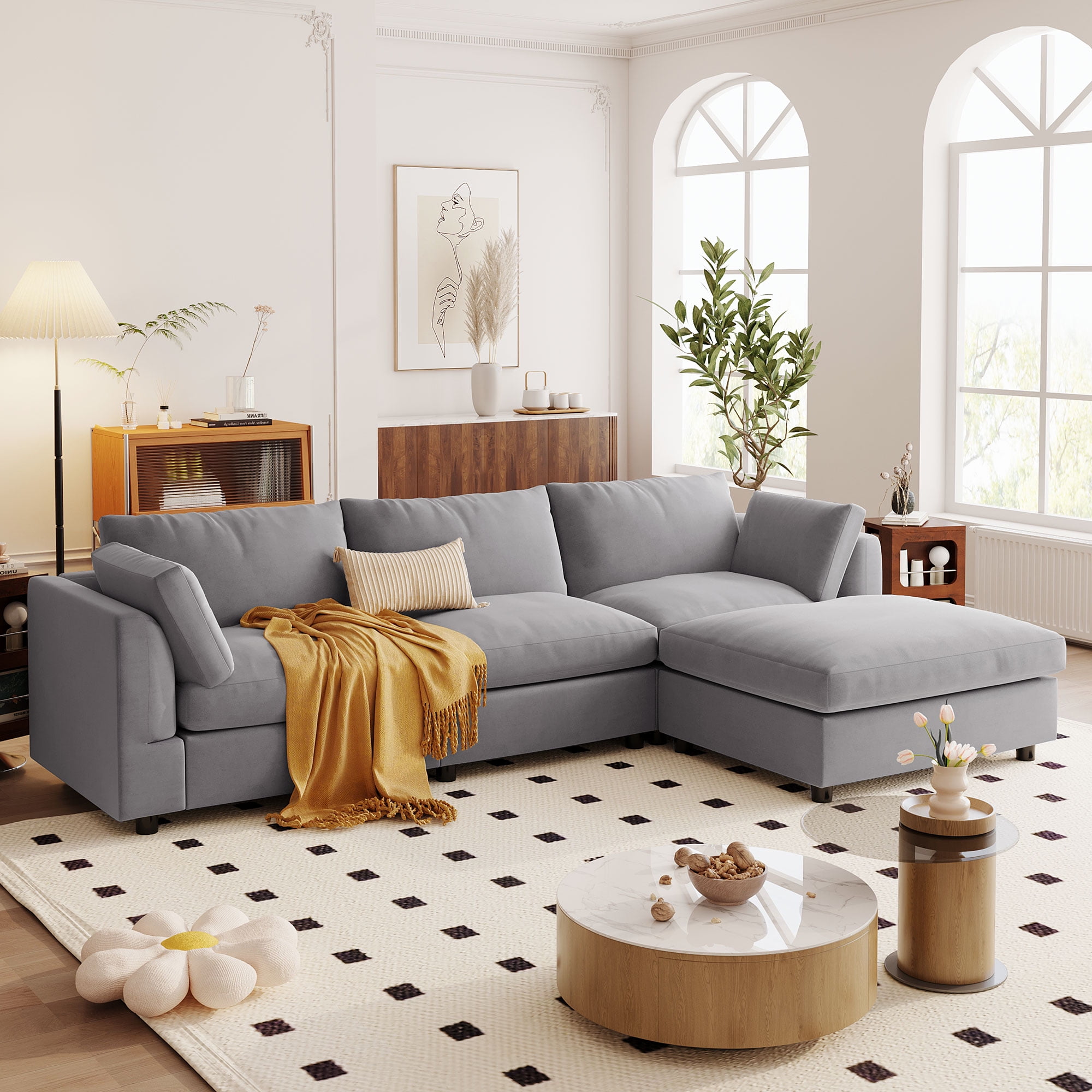Churanty Upholstery Convertible Sectional Sofa, L Shaped Couch with