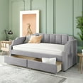 thumbnail image 1 of Harper & Bright Designs Velvet Daybed with Two Storage Drawers, Upholstered Twin Size Sofa Bed with Backrest and Wood Slat Support, Two Armrests with Rivets, Gray, 1 of 10