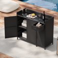 thumbnail image 1 of Harper & Bright Designs Wicker Outdoor Island with Tempered Glass Desktop, Weather-proof Rattan Bar Table with Storage Cabinet and Adjustable Shelf & Drawer, Black Brown, 1 of 13