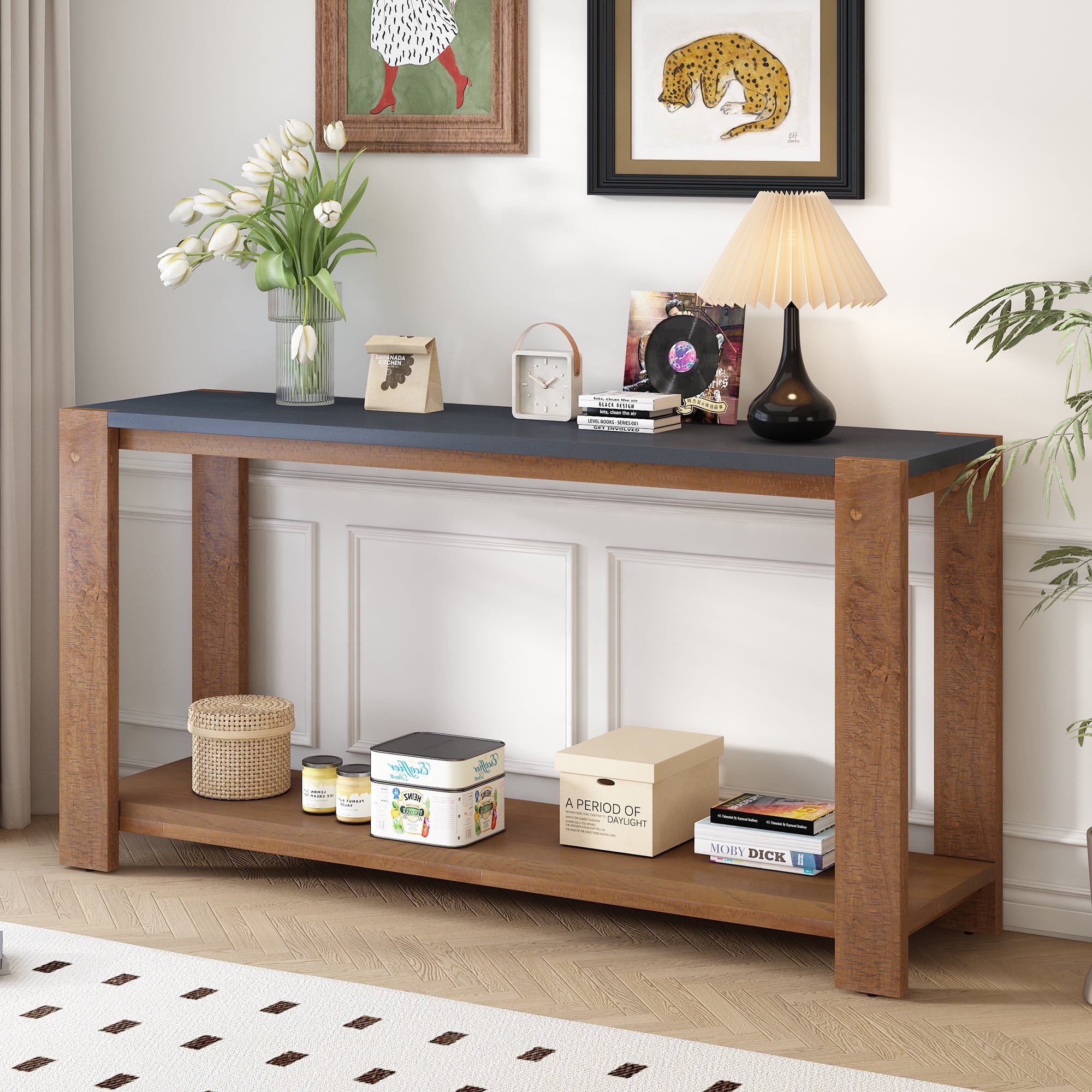 Harper & Bright Designs Wood Console Table with Bottom Shelf ...