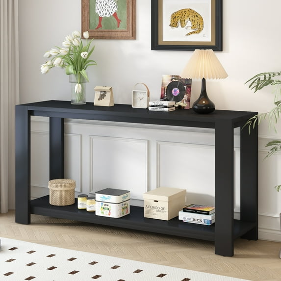 Harper & Bright Designs Wood Console Table with Bottom Shelf, Contemporary Minimalism Entryway Entrance Table for Hallway Living Room, 59.8'' Black