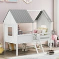 thumbnail image 1 of Harper & Bright Designs Wood House Bed Twin Size Low Loft Bed with Two Side Windows, Guardrail and Ladder for Girls Boys, White+Gray, 1 of 10