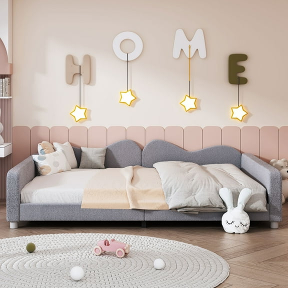 Harper & Bright Designs Wooden Full Size Upholstered Tufted Daybed, Full Upholstered Daybed Frame Sofa Bed with with Cloud-Shaped Backrest, Gray