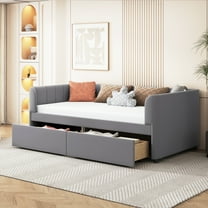 Harper & Bright Designs Wooden Twin Size Daybed with 2 Drawers, Twin Upholstered Velvet Daybed Frame Sofa Bed with Ergonomic Design Backrest, Gray