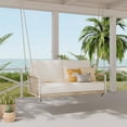 thumbnail image 1 of Harper & Bright Designs Woven Rope Chair Porch Swing with Cushion, Beige, 1 of 12