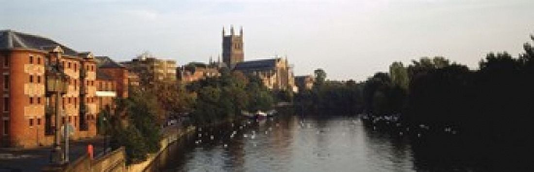 Church Along A River Worcester Cathedral Worcester England United Kingdom Canvas Art - Panoramic Images (18 x 6)