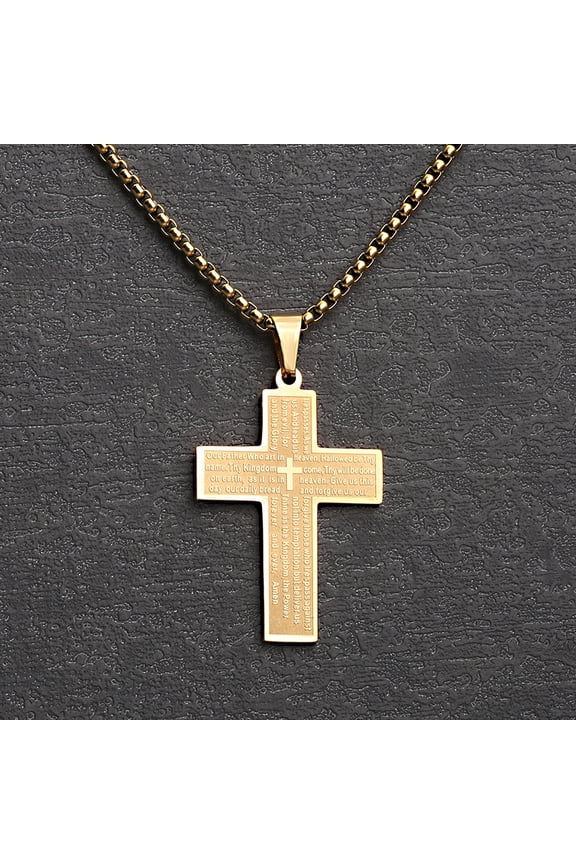 Church Baptism Wood Cross Pendant Necklaces for Men Bible 14K Yellow Gold Christian Religious Jewelry