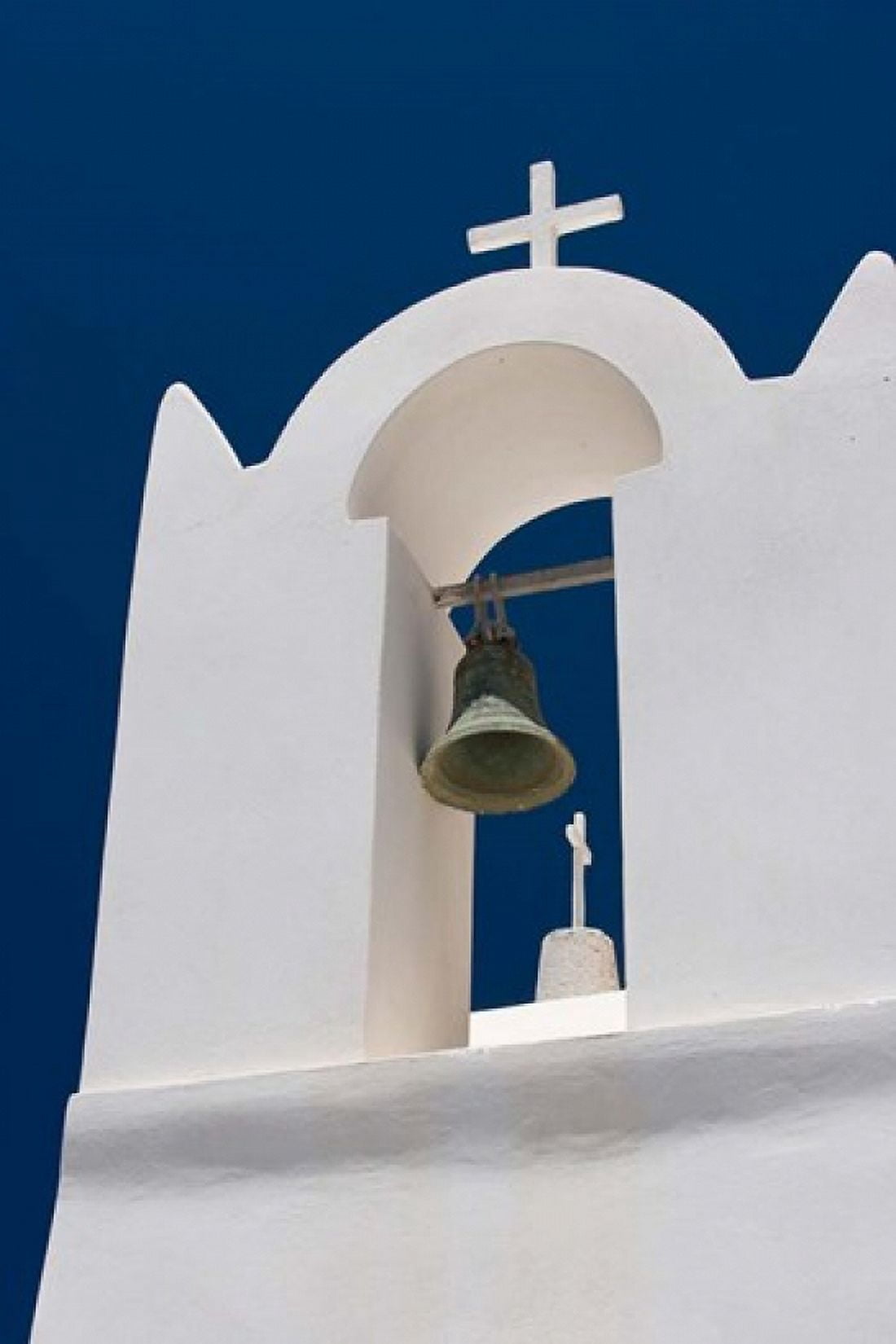 Church Bell Tower against Dark Blue Sky Santorini Greece Canvas Art - Jaynes Gallery DanitaDelimont (23 x 34)