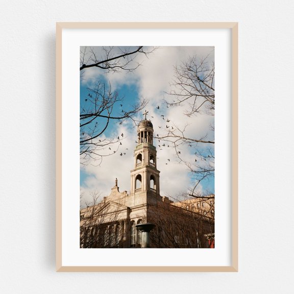 Church Birds - Manhattan New York Photography Architecture Church Christian Religious Art Cityscape Gothic Oak Framed Wall Art Print 16 x 24 inches