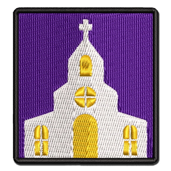 Church Building Applique Multi-Color Embroidered Iron-On Patch - 2.5 Inch Small