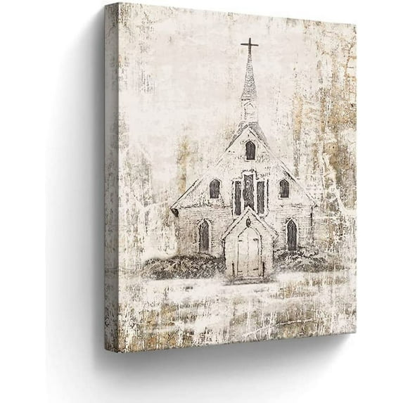Church Canvas Wall Art Christian Gift Church Pictures Wall Decor Religious Abstract Churchs Painting Wall Art for Bedroom Bathroom Living Room Prints Artwork Framed 12"x16"