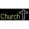 thumbnail image 1 of Church With Cross LED Neon Sign 13" Tall x 32" Wide - inches Black Square Cut Acrylic Backing, with Dimmer - Premium built indoor Sign for Home décor, Event, Religious place, Store interior, Office., 1 of 7