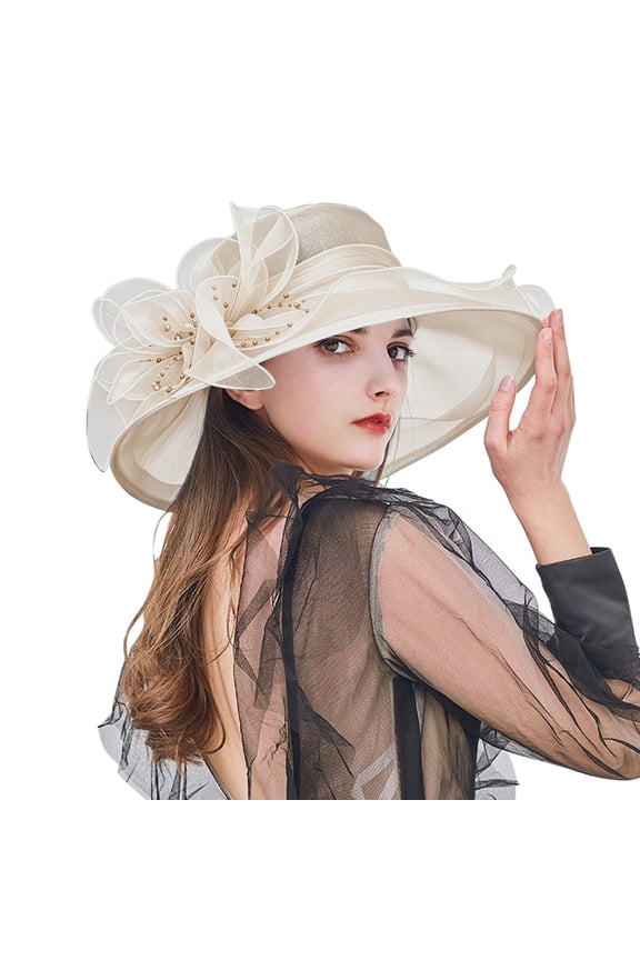 Church Derby Hat,Hats For Tea Party 2025 Elegant Tea Party Hats Organza Hat Fancy Hats For Women Tea Party Church Hats Women Dress Hats Organza Victorian Hat Women Spring Hats,Beige