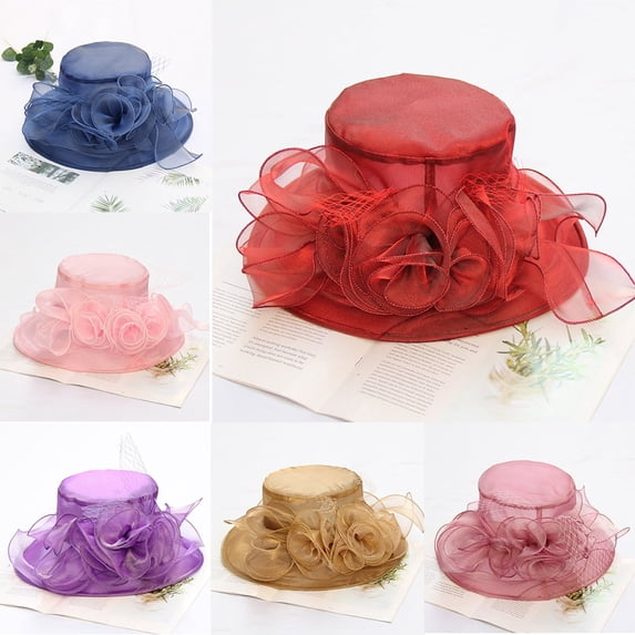 Church Derby Hats for Women Tea Party Organza Wedding Fascinators/Bright Purple