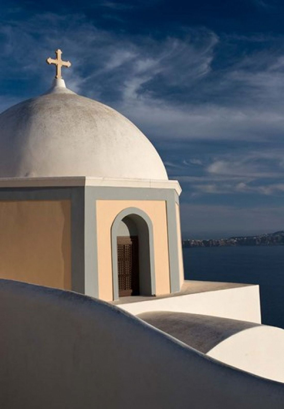 Church Dome Against Sky Santorini Greece Canvas Art - Jaynes Gallery DanitaDelimont (24 x 34)