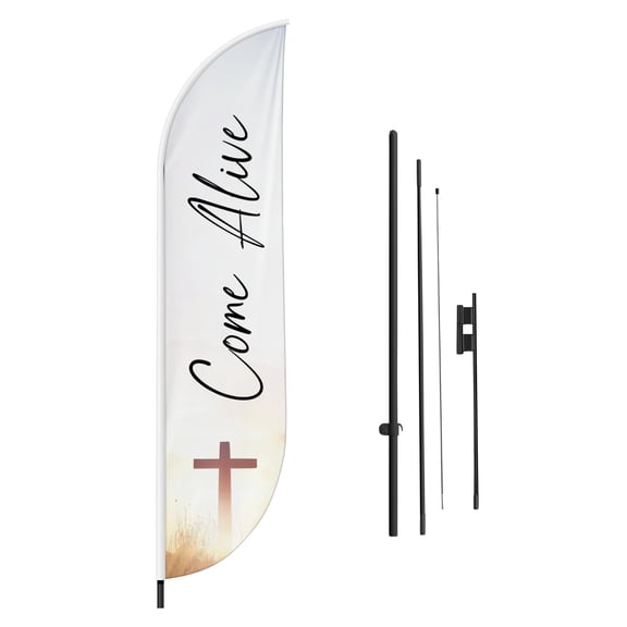 Church Feather Flag(11.5feetX2.5feet) by DreamController | Outdoor Business Advertising Tall Flag | Weather-Resistant Knitted Swooper Flag | Made in USA | HD Print (Flag Only)