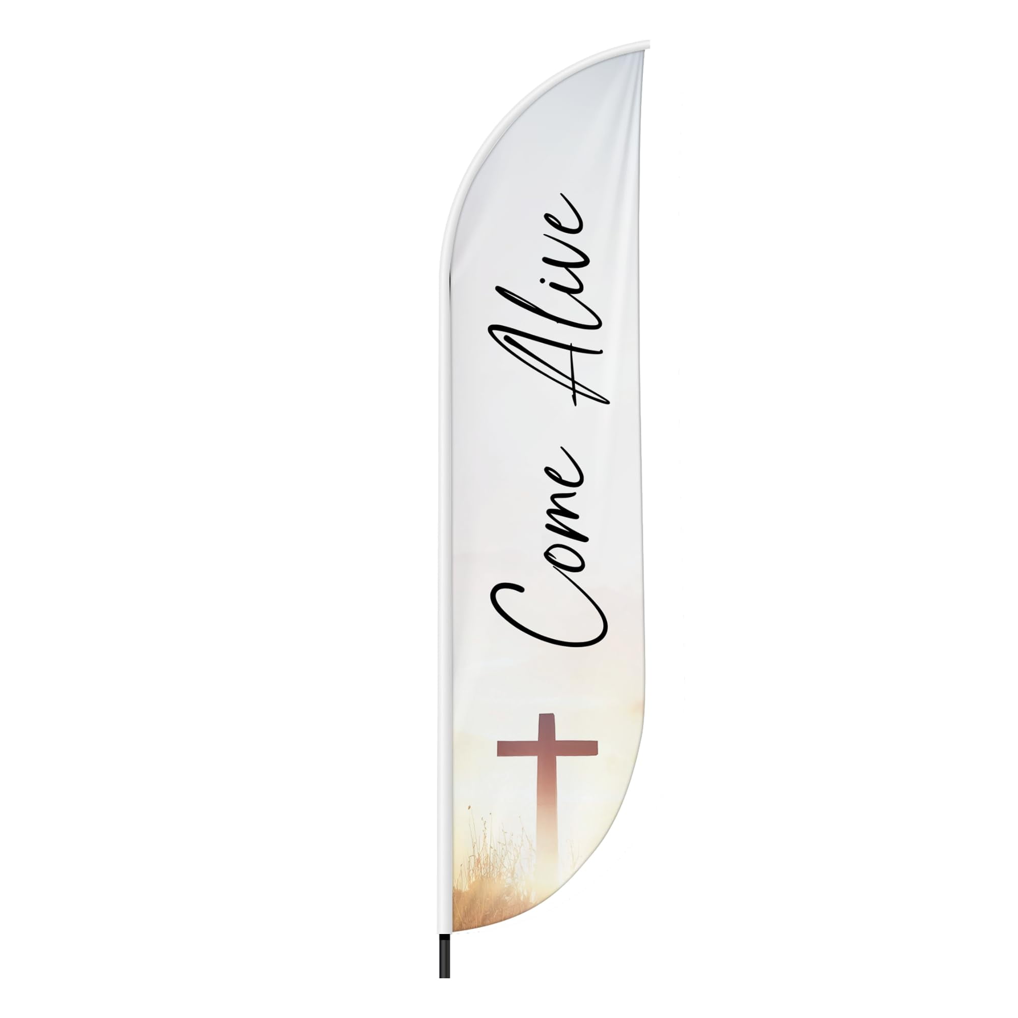 Church Feather Flag(11.5feetX2.5feet) by DreamController | Outdoor Business Advertising Tall Flag | Weather-Resistant Knitted Swooper Flag | Made in USA | HD Print (Flag Only)
