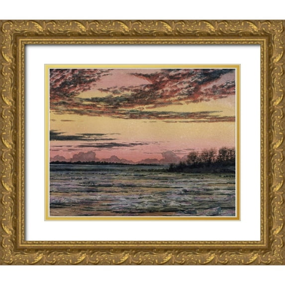 Church, Frederic E. 14x12 Gold Ornate Wood Framed with Double Matting Museum Art Print Titled - Sunset Over the Ice
