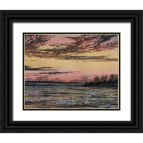 Church, Frederic Edwin 14x12 Black Ornate Wood Framed with Double Matting Museum Art Print Titled - Sunset Over the Ice - Custom Crop