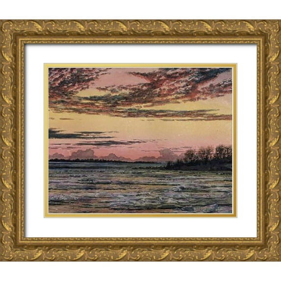 Church, Frederic Edwin 32x26 Gold Ornate Wood Framed with Double Matting Museum Art Print Titled - Sunset Over the Ice - Custom Crop