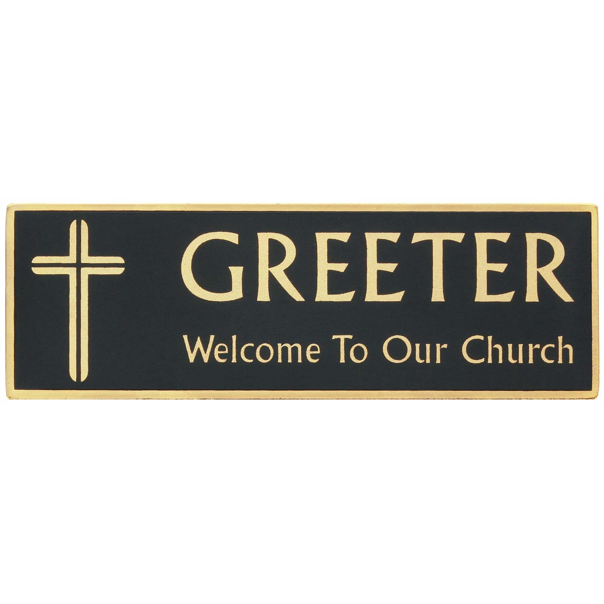 Church Greeter Magnetic Name Badges with Cross Gold Pack of 2
