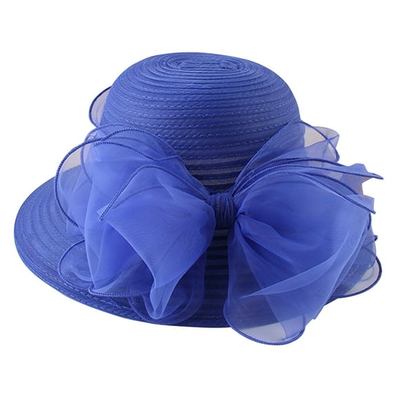 Church Hats for Women 2025, Comdrip Women Church Cap Wide Brim Summer Sun Hat for Party Wedding Derby Hat Wide Brim Flounce Cocktail Tea Party Bridal Dress Hats Tea Party Hat Blue One Size