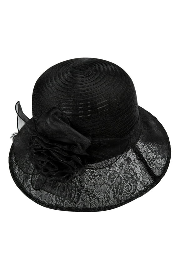 Church Hats for Women, Audhol Women organza Derby Hat - Bridal Wedding Church Tea Party Wide Brim Summer Sun Cap Womens Holiday Hat Sun Summer Sun Beach Visor Hat Tea Party Hat Black One Size