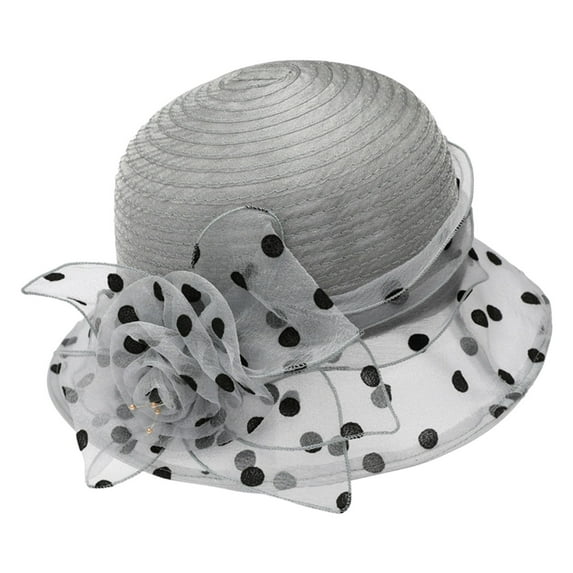 Church Hats for Women, Comdrip Women's Summer Flower Sun Hat White Holiday Black Polka Dot Thin Hat Women Organza Derby Tea Party Hat Flower Church Wedding Bridal Caps Tea Party Hat Grey One Size