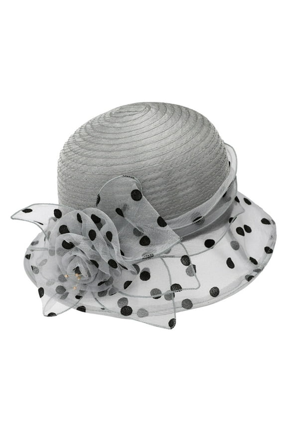 Church Hats for Women, Comdrip Women's Summer Flower Sun Hat White Holiday Black Polka Dot Thin Hat Women Organza Derby Tea Party Hat Flower Church Wedding Bridal Caps Tea Party Hat Grey One Size