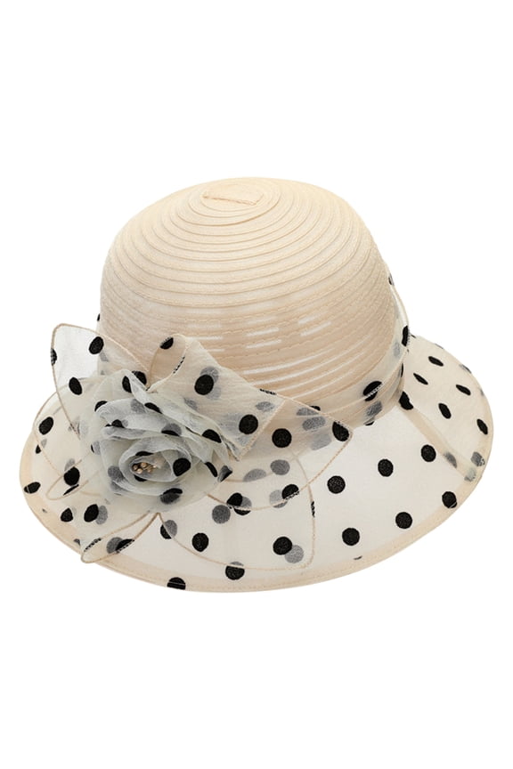 Church Hats for Women, Comdrip Women's Summer Flower Sun Hat White Holiday Black Polka Dot Thin Hat Women Organza Derby Tea Party Hat Flower Church Wedding Bridal Caps Tea Party Hat Beige One Size