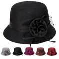 thumbnail image 1 of Church Hats for Women Wide Brim Fedora Hat Vintage 1920s Style with Floral Decor for Wedding Party and Special Occasions Black One Size, 1 of 3
