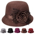 thumbnail image 1 of Church Hats for Women Wide Brim Fedora Hat Vintage 1920s Style with Floral Decor for Wedding Party and Special Occasions Brown One Size, 1 of 3