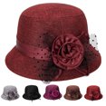 thumbnail image 1 of Church Hats for Women Wide Brim Fedora Hat Vintage 1920s Style with Floral Decor for Wedding Party and Special Occasions Red One Size, 1 of 5