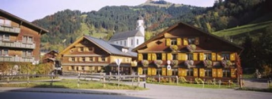 Church In A Village Bregenzerwald Vorarlberg Austria Canvas Art - Panoramic Images (36 x 13)