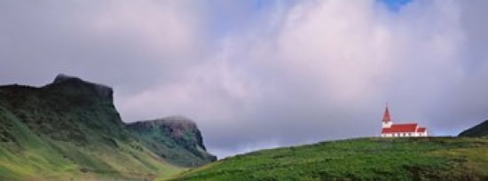 Church In The Landscape Vik I Myrdal Iceland Canvas Art - Panoramic Images (36 x 13)