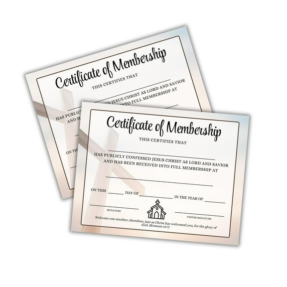 Church Membership Certificate 30pk 8.5x11 Brow Cross for New Members Welcome Folder Information Class Booklet Record Modern