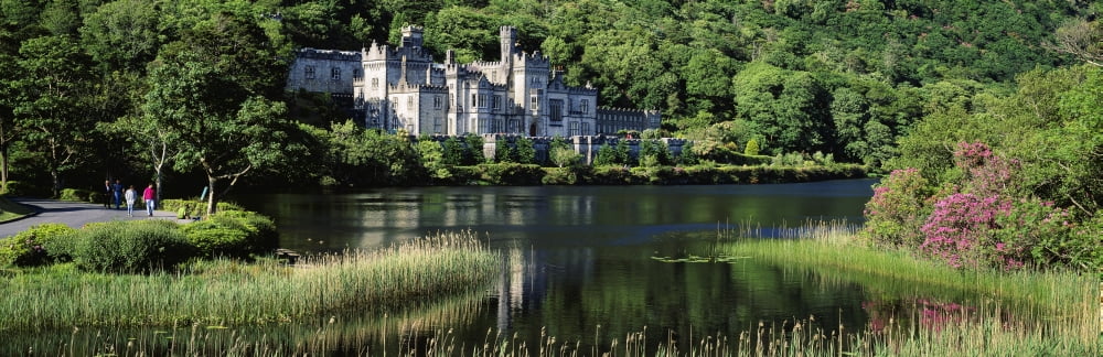 Church Near A Lake Kylemore Abbey Connemara County Galway Republic Of Ireland Canvas Art - The Irish Image Collection Design Pics (34 x 11)