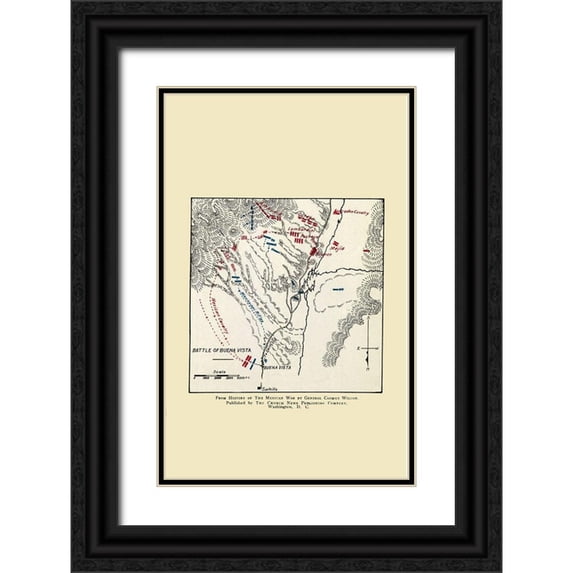 Church News Publishing 17x24 Black Ornate Wood Framed with Double Matting Museum Art Print Titled - Buena Vista Mexico Battle Map 1892