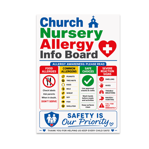 Church Nursery Allergy Info Board - Caregiver Essential - 13x19 Poster Print