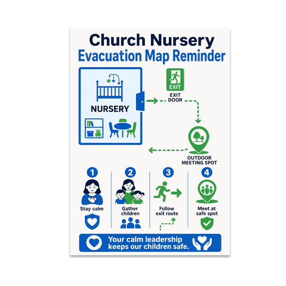 Church Nursery Evacuation Map Reminder - Caregiver Safety - 13x19 Poster Print
