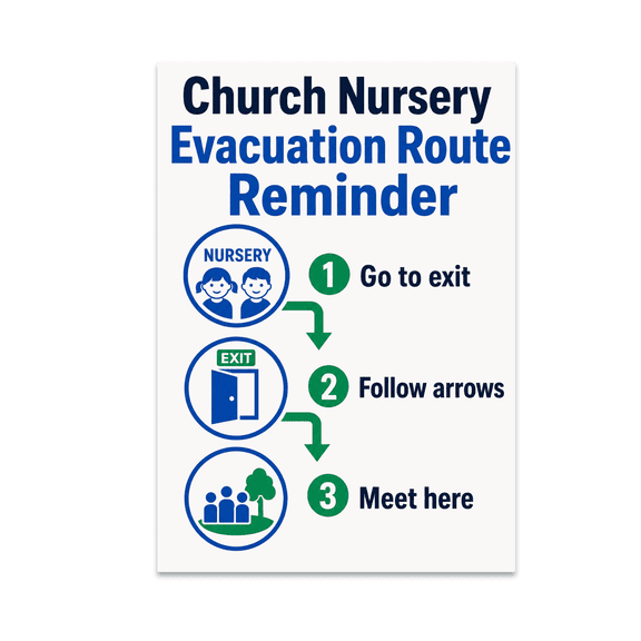 Church Nursery Evacuation Route Reminder - Church Safety - 13x19 Poster Print