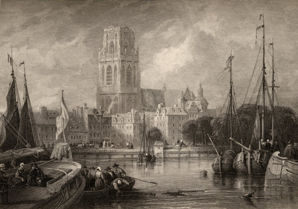 Church Of St Lawrence Rotterdam Holland Engraved By J Carter From A 19Th Century Print By D Roberts Canvas Art - Ken Welsh Design Pics (18 x 12)