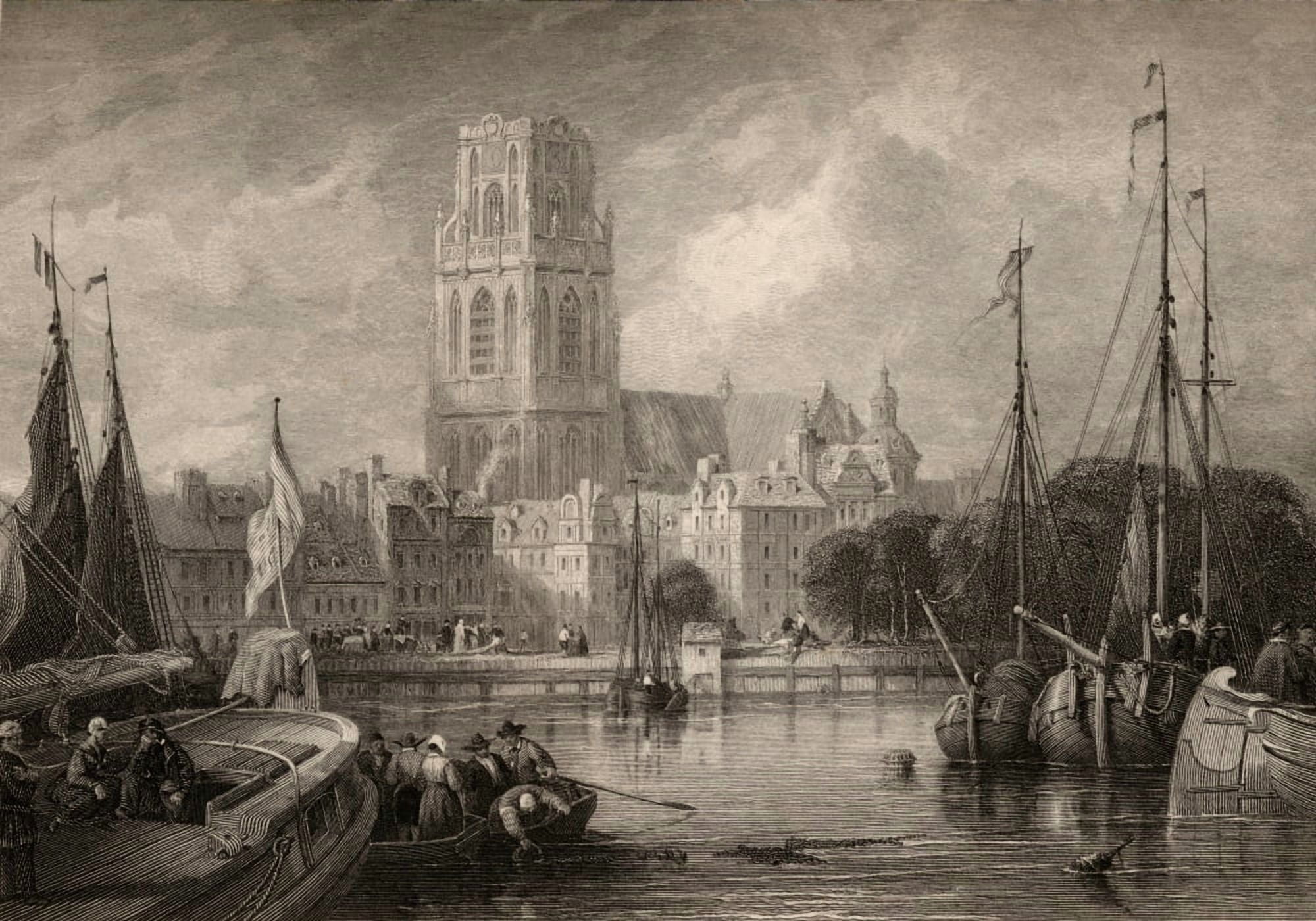 Church Of St Lawrence Rotterdam Holland Engraved By J Carter From A 19Th Century Print By D Roberts Canvas Art - Ken Welsh Design Pics (36 x 24)